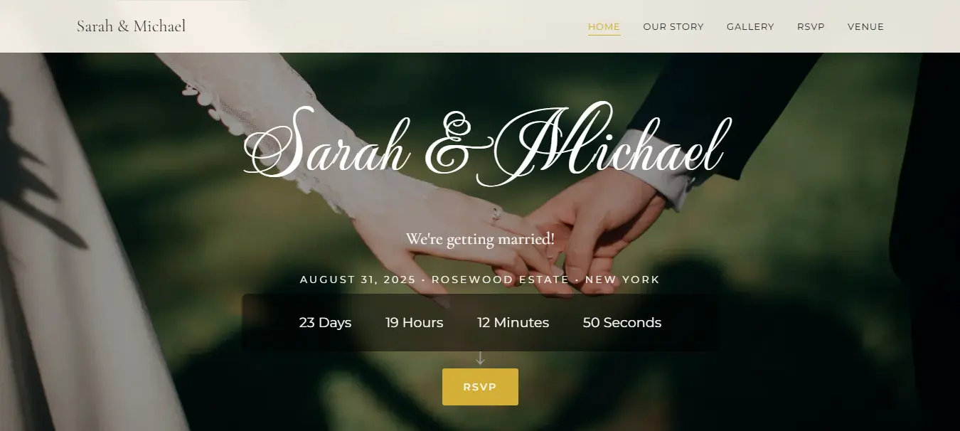 Screenshot of wedding RSVP website